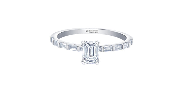 14K White Gold 0.75cttw Canadian Diamond Emerald Cut Engagement Ring