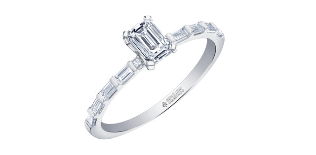 14K White Gold 0.75cttw Canadian Diamond Emerald Cut Engagement Ring