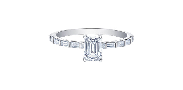 14K White Gold 0.95cttw Canadian Diamond Emerald Cut Engagement Ring