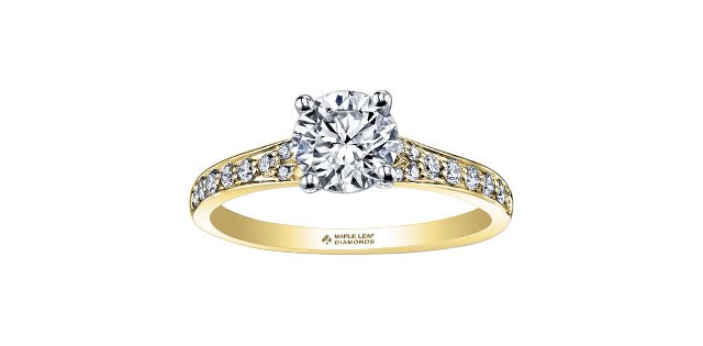 Anillo de compromiso de diamantes canadienses de talla brillante redonda de 0,50 quilates en oro amarillo de 18 quilates
