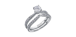 Anillo de compromiso de diamantes canadienses de 0,60 quilates en oro blanco de 18 quilates y paladio