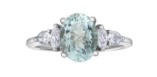 14k Gold Aquamarine and Diamond Ring