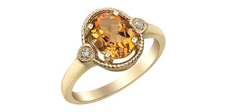Anillo de oro amarillo de 10 quilates con citrino y diamantes - Talla 7