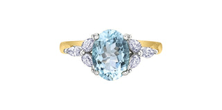18K Yellow and White Gold Aquamarine and  Diamond Ring