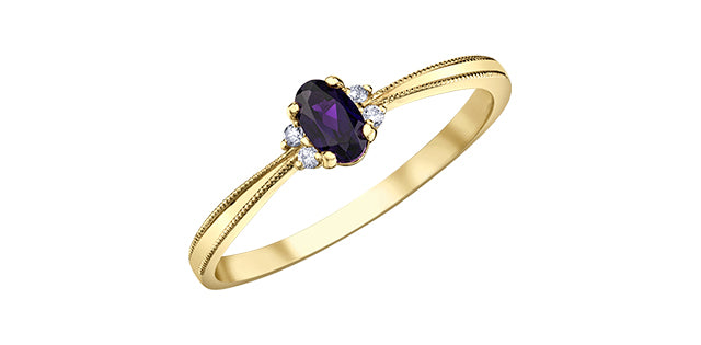 10K Yellow Gold 0.16cttw Amethyst and 0.03cttw Diamond Ring