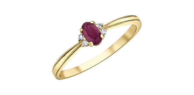 10K Yellow Gold Genuine Ruby & 0.03Cttw Diamond Ring - / 4.5