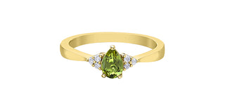 Anillo de diamantes y peridoto en oro amarillo de 10 quilates - Talla 7