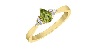 Anillo de diamantes y peridoto en oro amarillo de 10 quilates - Talla 7