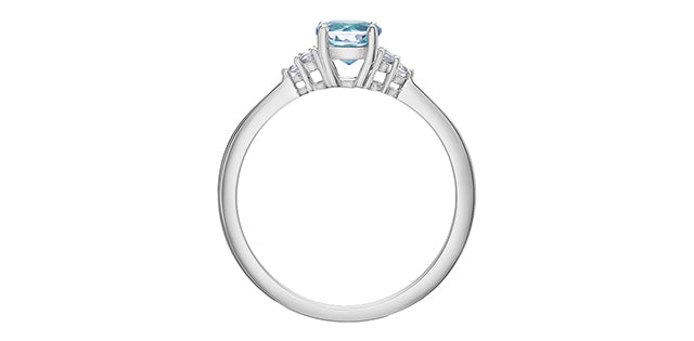 10K White Gold Blue Topaz and 0.06cttw Diamond Ring - Size 6