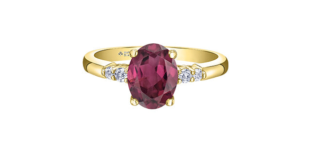 10K Yellow Gold Oval Cut Rhodolite Garnet and Diamond Ring