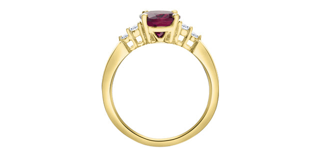 10K Yellow Gold Oval Cut Rhodolite Garnet and Diamond Ring