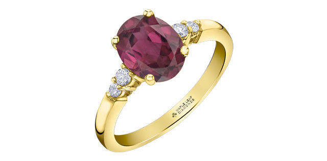 10K Yellow Gold Oval Cut Rhodolite Garnet and Diamond Ring