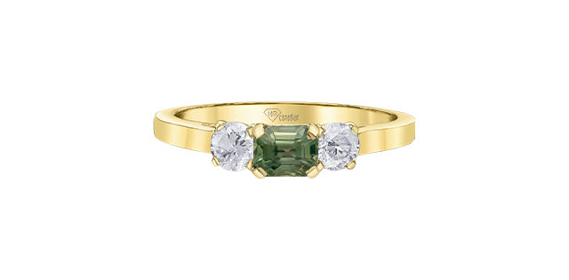 14K Yellow Gold Green Sapphire &amp; Diamond Ring