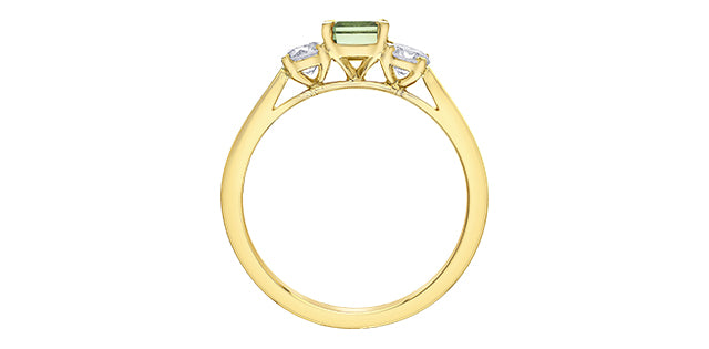 14K Yellow Gold Green Sapphire &amp; Diamond Ring