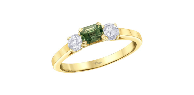 14K Yellow Gold Green Sapphire &amp; Diamond Ring