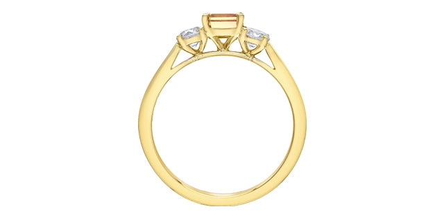 14K Yellow Gold Orange Sapphire & Diamond Ring