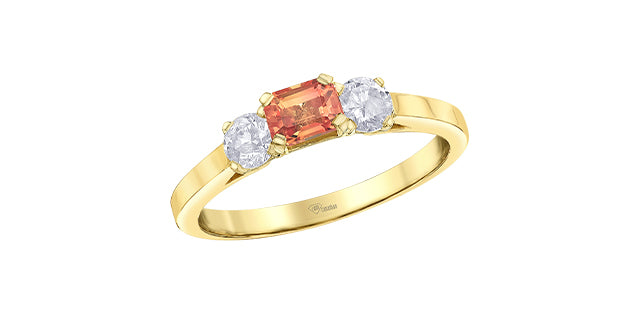 14K Yellow Gold Orange Sapphire & Diamond Ring