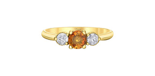 14K Yellow Gold Orange Sapphire & Diamond Ring