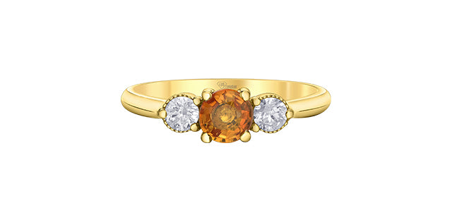 14K Yellow Gold Orange Sapphire &amp; Diamond Ring