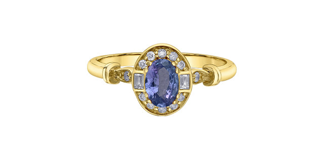 10K Yellow Gold Tanzanite , White sapphire and Diamond Ring