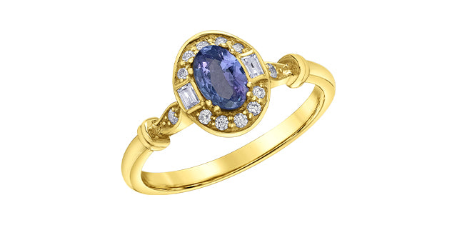 10K Yellow Gold Tanzanite , White sapphire and Diamond Ring