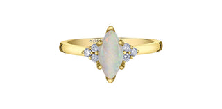 10K Yellow Gold with Opal Gemstone Maple Leaf Diamond Ring