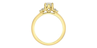 10K Yellow Gold with Opal Gemstone Maple Leaf Diamond Ring