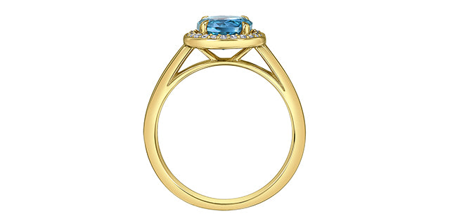 10K Yellow Gold Blue Topaz and Diamond Ring