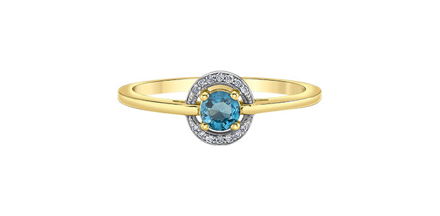 10K Yellow Gold Blue Topaz and Diamond Ring
