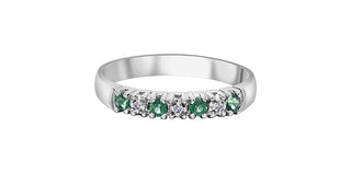 10K White Gold Genuine Emerald and 0.02cttw Diamond Ring