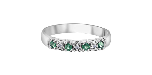 10K White Gold Genuine Emerald and 0.02cttw Diamond Ring