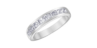 14K White Gold 1.00cttw Princess Cut Diamond Channel Anniversary Band, Size 6.5