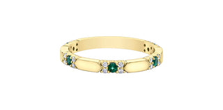 10K Yellow Gold Genuine Emerald & 0.13cttw Diamond Ring / Band