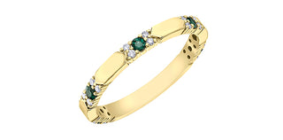 10K Yellow Gold Genuine Emerald & 0.13cttw Diamond Ring / Band