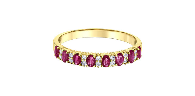 10K Yellow Gold Ruby and 0.08cttw Diamond Ring