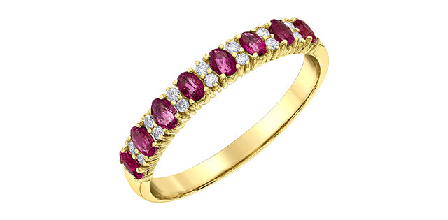 10K Yellow Gold Ruby and 0.08cttw Diamond Ring