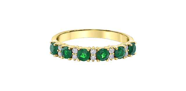 10K Yellow Gold Genuine Emerald &amp; 0.10cttw Diamond Ring