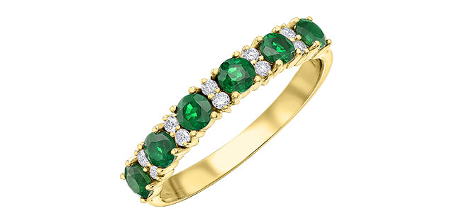 10K Yellow Gold Genuine Emerald &amp; 0.10cttw Diamond Ring
