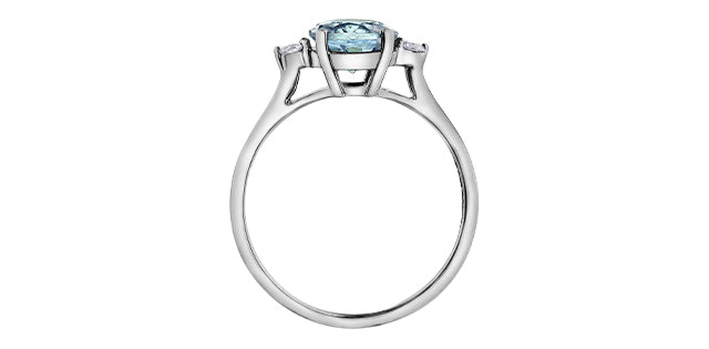 14K White Gold Aquamarine and 0.10cttw Canadian Diamond Ring