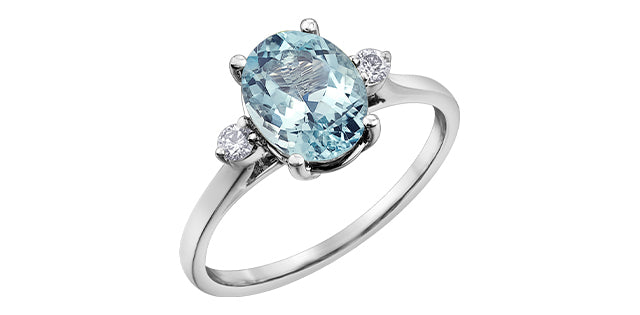 14K White Gold Aquamarine and 0.10cttw Canadian Diamond Ring - 4 / White gold