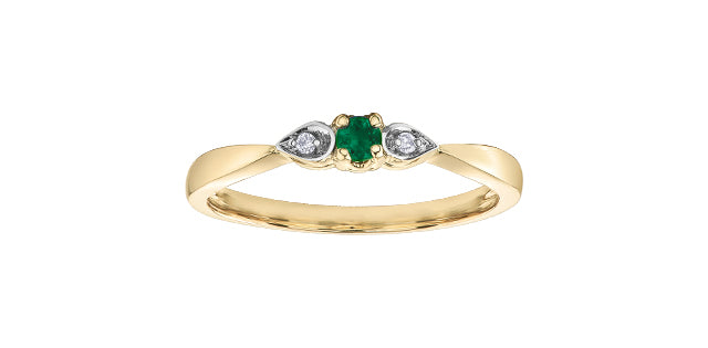 10K Yellow Gold Genuine Emerald and Diamond Ring