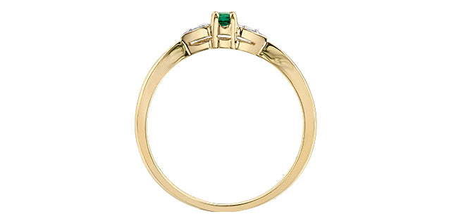 10K Yellow Gold Genuine Emerald and Diamond Ring