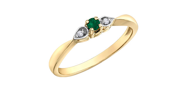 10K Yellow Gold Genuine Emerald and Diamond Ring