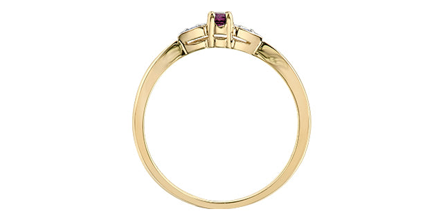 10K Yellow Gold Genuine Ruby and Diamond Ring