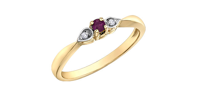 10K Yellow Gold Genuine Ruby and Diamond Ring