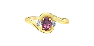 10K Yellow Gold Pink Tourmaline and Diamond Ring