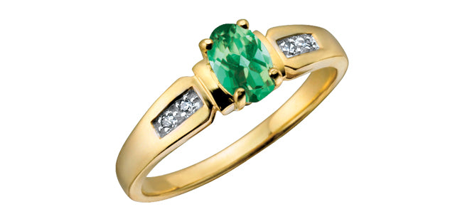 10K Yellow Gold Emerald &amp; Diamond Ring