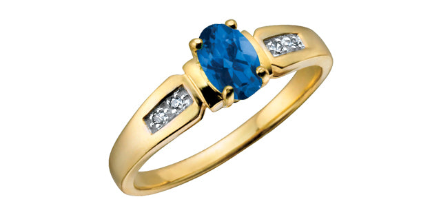 10K Yellow Gold Sapphire &amp; Diamond Ring