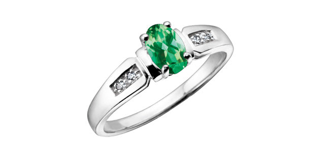 10K White Gold Emerald &amp; Diamond Ring