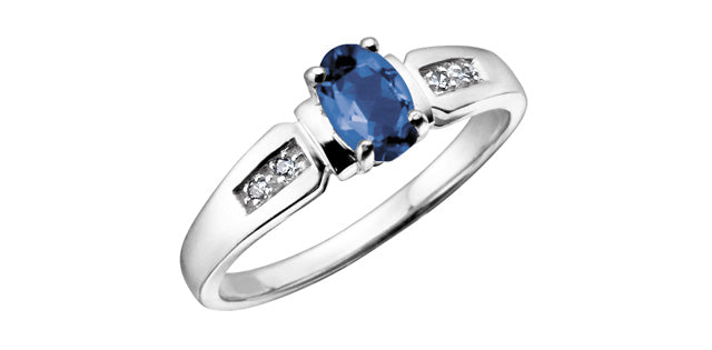 10K White Gold Sapphire &amp; Diamond Ring